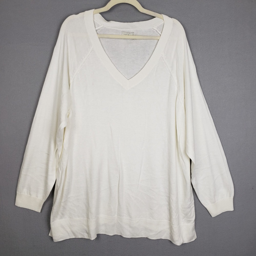 Lucky Brand Size XXL VNeck Henley Pullover White Ribbed Closet Staple Minimalist